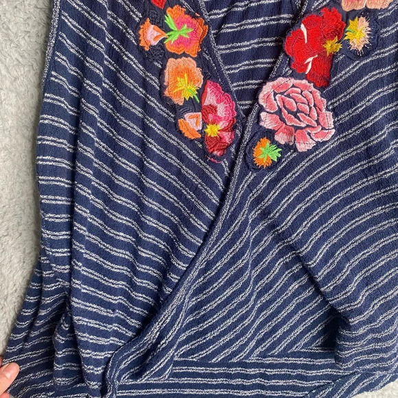 Free People frida faux wrap tank top embroidered floral striped summer vneck XS - Picture 7 of 14